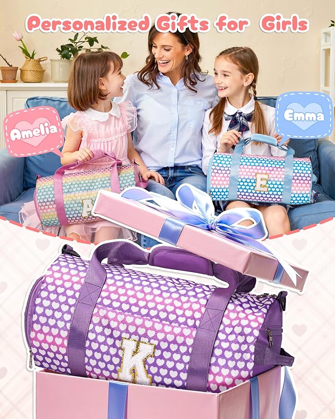 Christmas Gifts for Grandkids, Girls Travel Duffel Bag, Kids Initial Overnight Bags with Shoe Compartment, Personalized Gym Ballet Dance Bag with Makeup Pouch, Gift for Teenagers (Letter F)