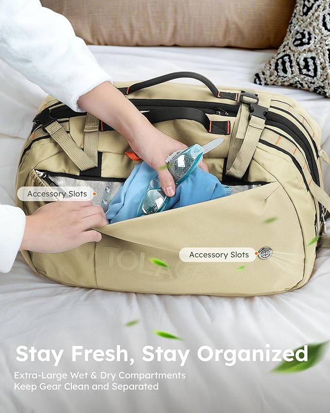 Tolaccea Carry on Travel Backpack, Laptop Backpack Flight Approved Convertible Large Duffle Luggage Bag Daypack Work Business Rucksack Fits 16" Laptop for Men Women 3 Carrying Ways, 40L-50L Expandable