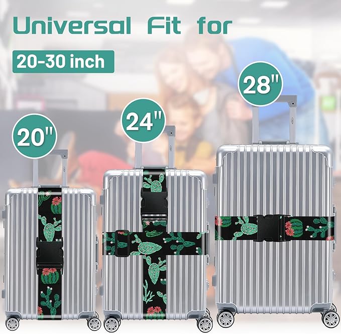 Slohif Luggage Straps for Suitcases Travel Belt Accessories Luggage Connector Identifiers Over Handle with Buckle Unique Boho Nylon Adjustable Strap for Sleeping Bag Car Seat Cactus (2 Pack)