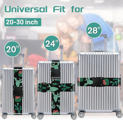 Slohif Luggage Straps for Suitcases Travel Belt Accessories Luggage Connector Identifiers Over Handle with Buckle Unique Boho Nylon Adjustable Strap for Sleeping Bag Car Seat Cactus (2 Pack)