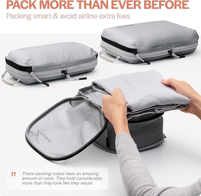 Aerotrunk Ultralight Compression Packing Cubes - Lightweight Travel Organizers for Suitcases and Luggage (3-Pack, Light Grey)