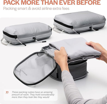 Aerotrunk Ultralight Compression Packing Cubes - Lightweight Travel Organizers for Suitcases and Luggage (3-Pack, Light Grey)