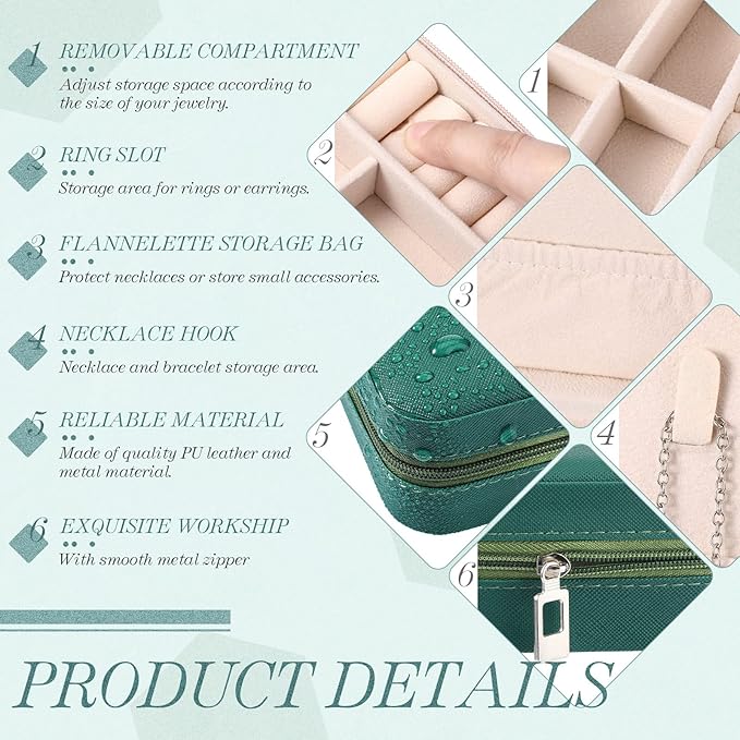Yinkin 12 Pcs Mini Travel Jewelry Case Bridesmaid Proposal Gift Boxes, Small PU Leather Earring Organizer, Bulk Travel Accessories Portable Jewelry Holder(Green)
