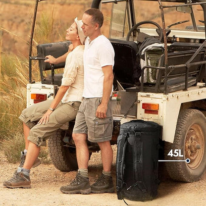 Haimont Duffle Backpack, Travel Duffel Bag with Shoes Compartment, Water-resistant Overnight Daybags for Men Women Daily Trip, Sports Gear, Gym, 45L, Black