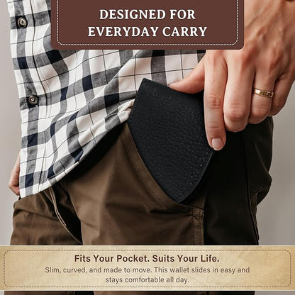 ROGUE WALLET Genuine Bison Leather Wallets for Men - RFID Blocking Curved Men's Front Pocket Wallet w/ 3 Card Slots, Plastic ID Slot, Full Billfold Section & More - Slim Wallets for Men (Black)