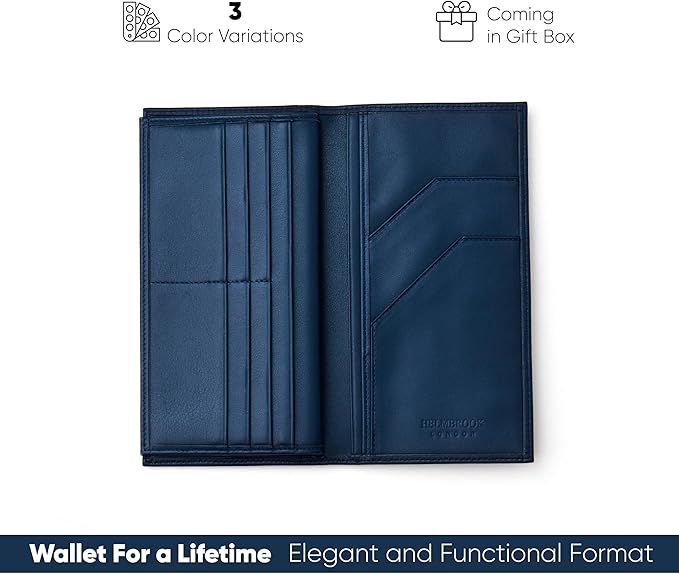Passport Holder Travel Wallet for Men & Women, RFID Handcrafted Full Grain Leather Cover, 12 Card Slots & 4 Compartments, Gift Box & Pouch, Navy Blue
