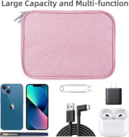 Electronic Organizer Travel Case, Travel Cable Bag, Water Resistant, Double Layers Pouch for Cables, Cords, iPad Mini, Gift for Women, Nylon, Pink, 9.5 x 6.9 x 1 Inch, 6.6 OZ