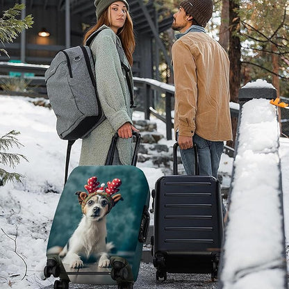 ANNA QUEEN Christmas Dog Luggage Cover, Cute Puppy with Reindeer Antlers Suitcase Protector, Washable Stretchable Travel Sleeve for 20-22 Inch Luggage