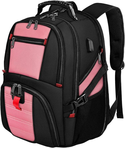 YOREPEK Travel Backpack, 50L Laptop Backpacks for Men Women, Water Resistant Airline Approved Bag with USB Charging Port Fits 17 Inch Computer, Pink