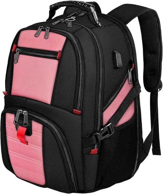 YOREPEK Travel Backpack, 50L Laptop Backpacks for Men Women, Water Resistant Airline Approved Bag with USB Charging Port Fits 17 Inch Computer, Pink