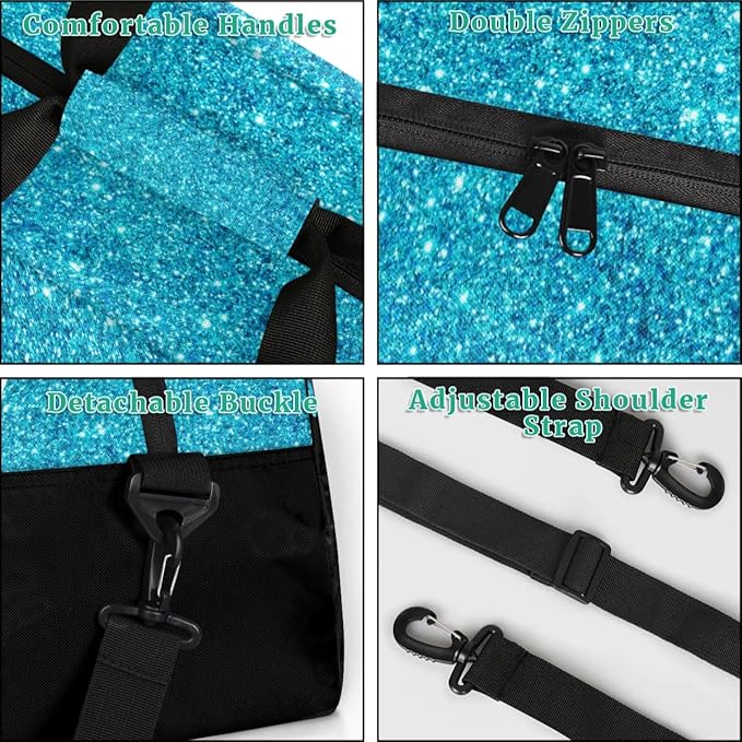 Personalized Kids Sports Duffel Bag with Name Custom Weekender Overnight Bag for Boys Girls Gym Bag Travel Dance Gymnastics Duffel Bag, Blue Shiny