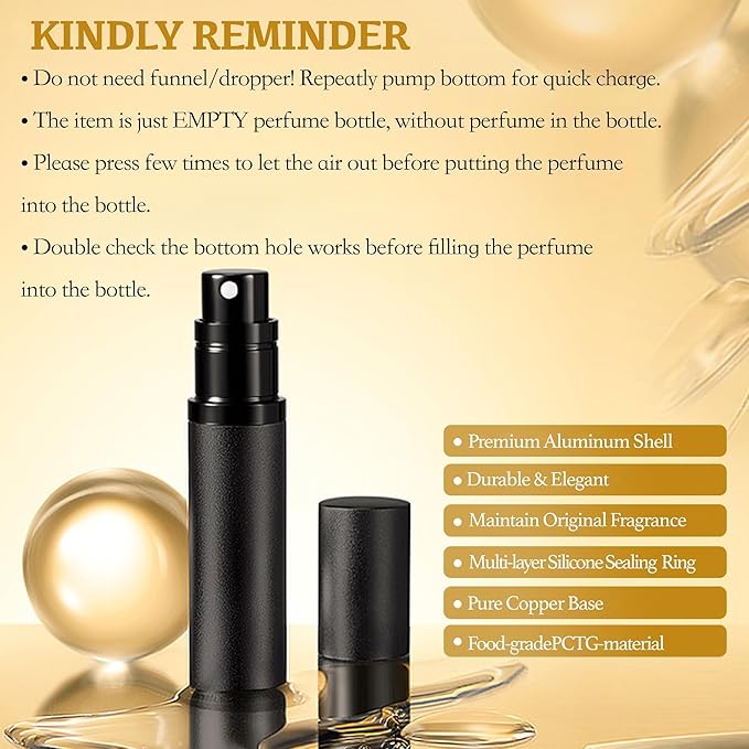 2PCS Perfume Travel Refillable Bottle, Bottom-Filling Fragrances Perfume Atomizer, Empty Mini Cologne Dispenser, Portable Sprayer Pocket Size for On the Go 5ml (Black & Dark Blue)