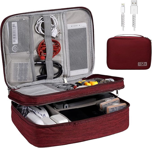 OrgaWise Electronics Organizer, Electronic Accessories Bag Travel Cable Organizer Three-Layer for iPad Mini, Kindle, Hard Drives, Cables, Chargers