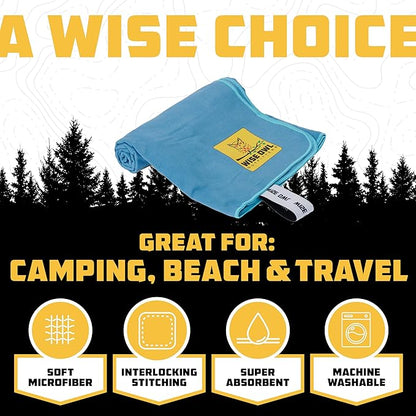 Wise Owl Outfitters Microfiber Camping Towel - Quick Dry Towel for Travel, Backpacking, Hiking, Beach, Gym & Yoga - Compact, Fast Drying & Lightweight