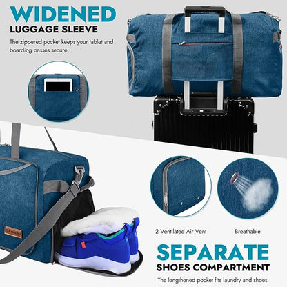 Canway 85L Travel Duffel Bag, Foldable Weekender Bag with Shoes Compartment for Men Women Water-proof & Tear Resistant