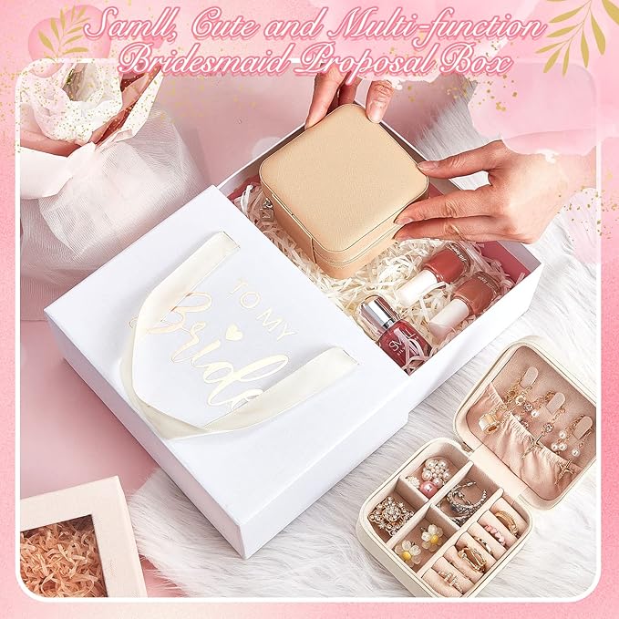 Taiyin 6 Pcs Travel Jewelry Case Box Bridesmaid Gifts Bulk Travel Jewelry Cases Boxes Small Jewels Organizers Mini Accessories Ornaments Storage for Women Girls Wedding Gifts (Beige)