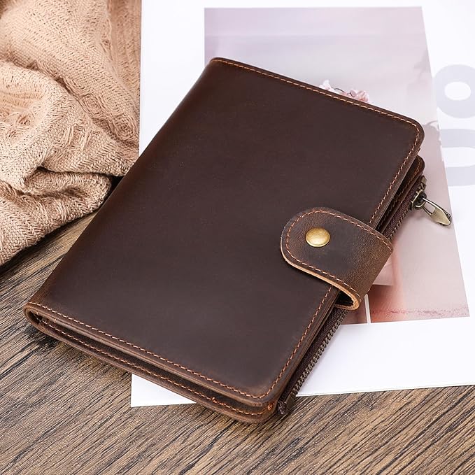 Polare Full Grain Leather Travel Passport Holder with YKK Zipper Pocket Snap Passports Cover RFID Blocking Passport Wallet Holders 2 Passports (Dark Brown with Zipper Pocket)