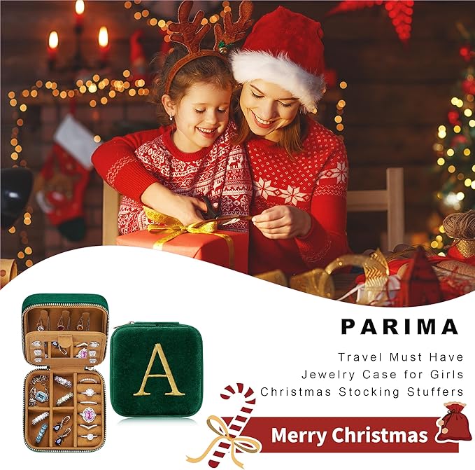 Parima Travel Jewelry Case - Small Jewelry Boxes for Women, Personalized Custom Monogrammed Jewelry Box for Woman - Letter K, Green