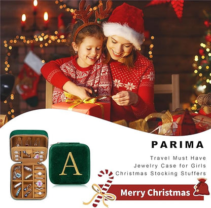 Parima Travel Jewelry Case - Small Jewelry Boxes for Women, Personalized Custom Monogrammed Jewelry Box for Woman - Letter K, Green
