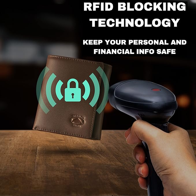 Stealth Mode Leather Trifold RFID Wallet For Men With Flip Out ID Holder