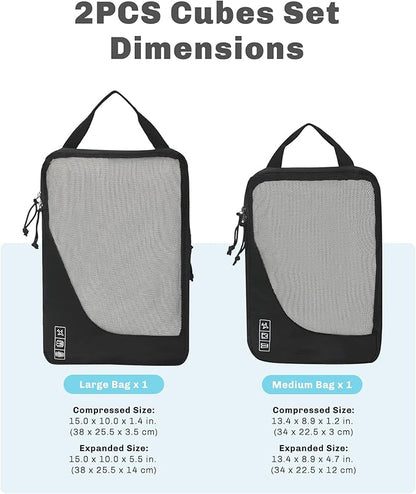 Hynes Eagle 6 Set/ 4 Set/ 2 Set Compression Packing Cubes Travel Essentials Lightweight Nylon Luggage Suitcase Organizer Bag Black 2PCS