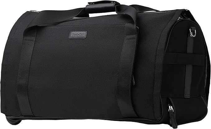Wool & Oak - NOVA Large Duffle Bag with Wheels - Carry On Garment Duffle Bags for Travel, Overnight, Hospital - Travel Bags with Shoe Compartment & Tech Pocket - Gifts for Men (Nylon, Black)