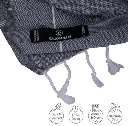 Turkish Beach Towel, Prewashed, 100% Cotton, Soft, Absorbent, Quick Dry, Sand Free Large Oversize Beach Towels for Bathroom Camping Yoga Gym Pool Travel Size 39x71 Inches (Light Gray)