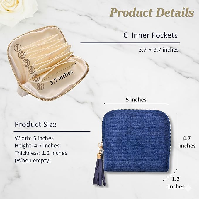 Small Travel Jewelry Case, Soft Velvet Organizer Pouch for Bangle, Bracelets, Large Earrings, Beaded necklace, Anti-Scratch & Portable Jewelry Bag Holder for Travel & Everyday Use (Gem Blue)