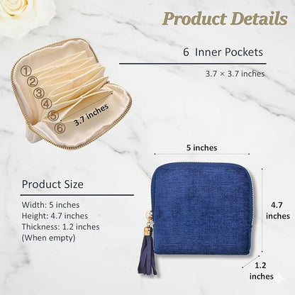 Small Travel Jewelry Case, Soft Velvet Organizer Pouch for Bangle, Bracelets, Large Earrings, Beaded necklace, Anti-Scratch & Portable Jewelry Bag Holder for Travel & Everyday Use (Gem Blue)