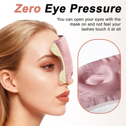 VOCOSTE 22 Momme Pure Silk Sleep Mask with Travel Pouch, 3D Contour Adjustable Blindfold for Side Sleepers, Eyelash Protecting for Natural Lashes & Extensions, Bean Pink