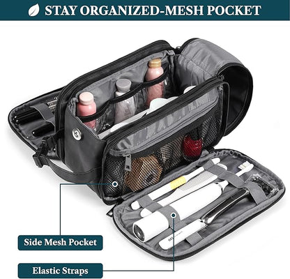 PAVILIA Toiletry Bag for Men Women, Mens Travel Bag Toiletries Organizer Case for Grooming, Travel Essentials Shaving Dopp Kit, PU Leather Water Resistant Cosmetic Pouch, Black