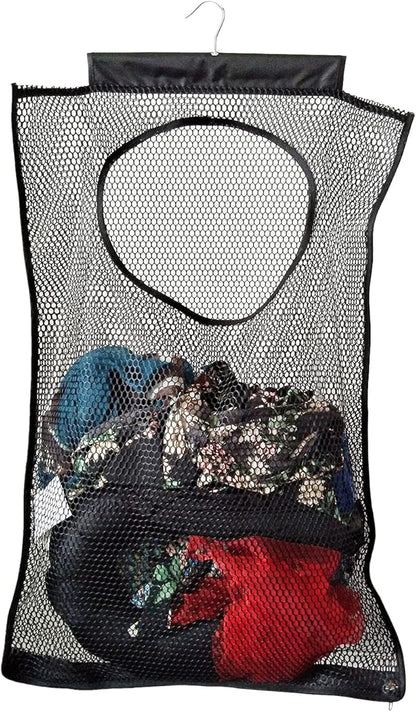 Hanging Mesh Laundry Hamper (30in*20in*2in) Large Dirty Clothes Bag, Can Be Used Behind The Door & Closet & Caravan& Bathroom (Black)