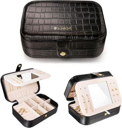 S.Leaf Travel Jewelry Organizer Boxes for Women Small Portable Necklace Earrings Bracelet Rings Travel Case Best Friend Birthday Gifts for Women Trendy (15_Crocodile_Black_Big)