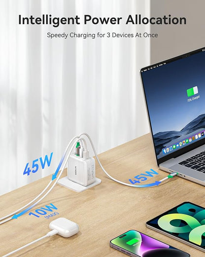 100W USB C Charger Block, 3-Port GaN+ USB C Super Fast Charger Foldable Compact Wall Charger for iPhone 17/16/15 Series, Galaxy S25/S24, iPad Pro, MacBook Air, Google Pixelbook, Steam Deck