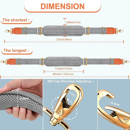 ZINZ 60" Universal Strap with Ultra-Thick Fixed Breathable Pad - Adjustable Heavy-Duty Shoulder Strap for Laptop, Crossbody Luggage, Gym Bag, Camera Bag and More - Gray Orange