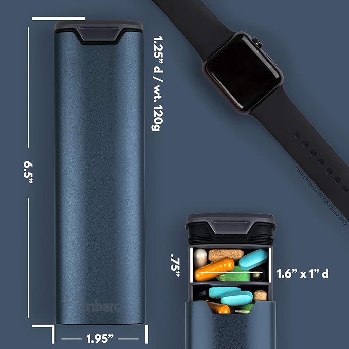 7 Day Weekly Pill Organizer by mbarc - Premium Stylish Aluminum and Wood Large Capacity Pill Box for Supplements, Pills, Vitamins and Medicine.