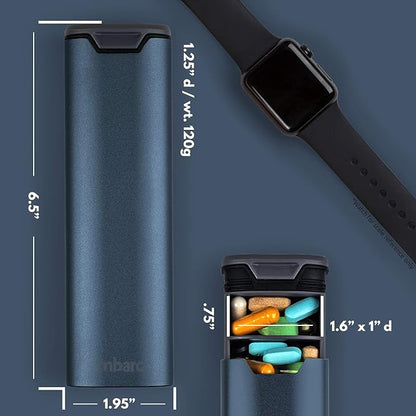 7 Day Weekly Pill Organizer by mbarc - Premium Stylish Aluminum and Wood Large Capacity Pill Box for Supplements, Pills, Vitamins and Medicine.