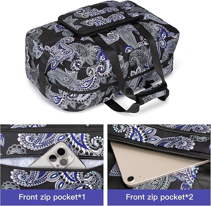 F.FETIVIN Weekender Bag Carry On Travel Duffle Bag Medium Overnight Bag for Women(Black Paisley)