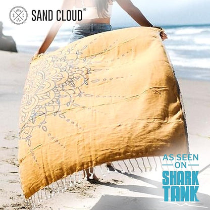 Sand Cloud Turkish Beach Towel - Sand Free - 100% Organic Turkish Cotton Yarn - Quick Dry Towel for Beach, Picnic, Blanket or Bath Towel - As Seen on Shark Tank - Flower Mandala Navy