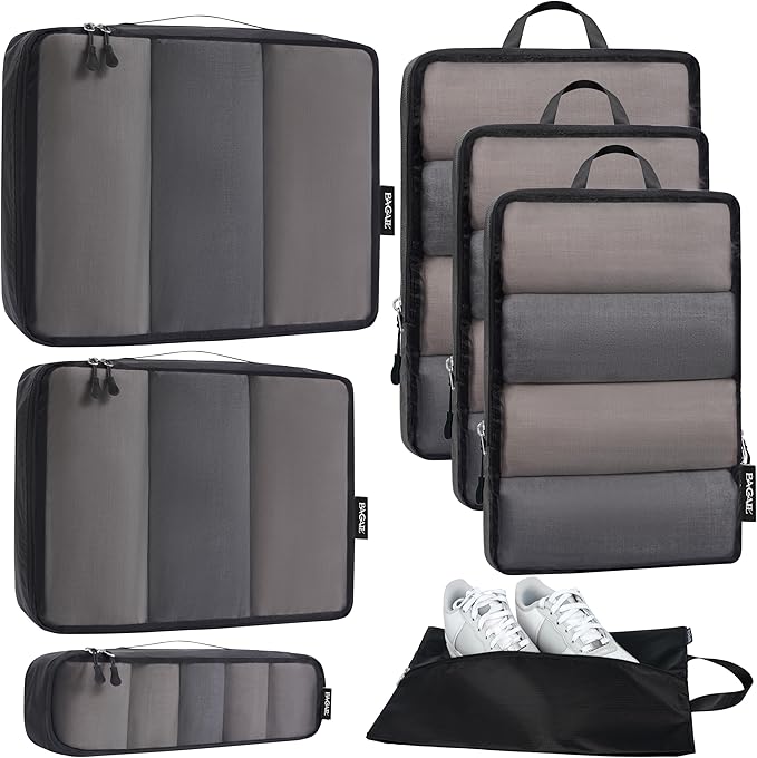 Bagail Ultralight Compression Cubes 7 Set - 3 Packing Cubes, 3 Organizers, and 1 Shoe Bag