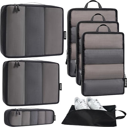 Bagail Ultralight Compression Cubes 7 Set - 3 Packing Cubes, 3 Organizers, and 1 Shoe Bag