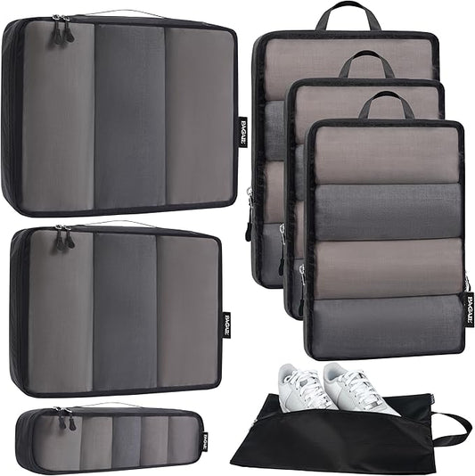 Bagail Ultralight Compression Cubes 7 Set - 3 Packing Cubes, 3 Organizers, and 1 Shoe Bag