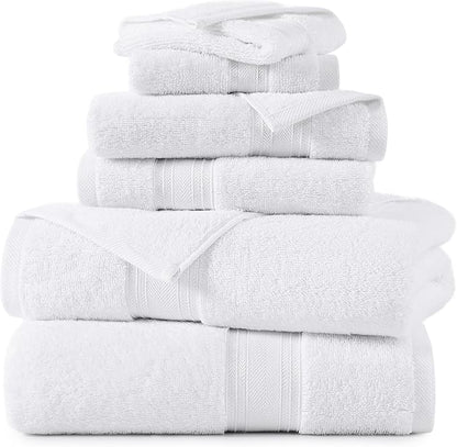 LANE LINEN Towel Set of 6 – 100% Mercerized Cotton, Zero Twist, 2 Large Bath Towel, 2 Hand Towels & 2 Wash Cloths, Quick Dry & Long-Lasting, Perfect for Family Bathrooms, Easy Care – White Towels