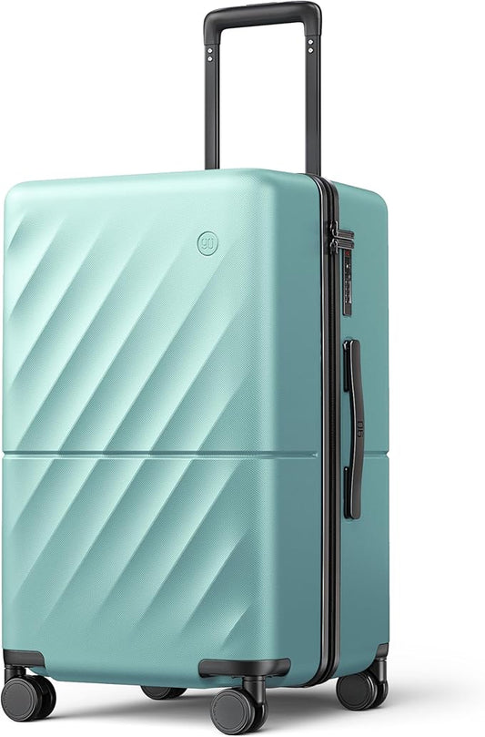NINETYGO Trunk Luggage 22 Inch, Small Checked Luggage with Double Spinner Wheels, Anti-Burst Zipper, Hard Case PC Suitcase, Lightweight Travel Luggage, TSA Approved (Crystal Green, Hudson)