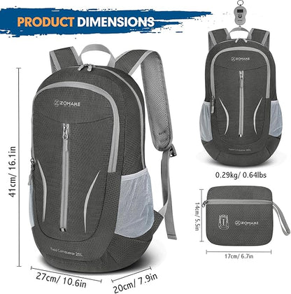 ZOMAKE Ultra Lightweight Packable Backpack 25L, Foldable Hiking Backpacks Water Resistant Small Folding Daypack for Travel(Dusty grey)