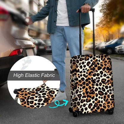 Luggage Cover Protector for 30-32 Inch Suitcases, TSA Approved Elastic Travel Suitcase Covers, Anti-Scratch Washable Luggage Sleeve for Carry On & Checked Bags, Leopard Print