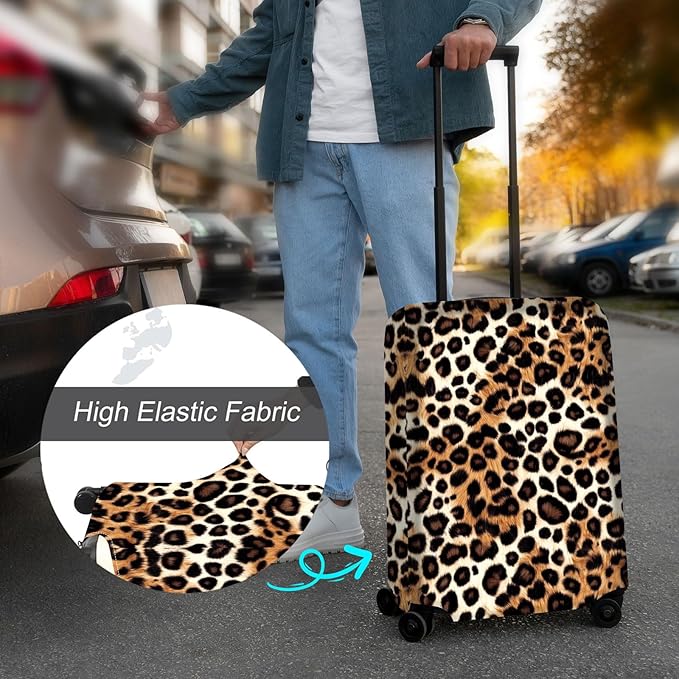Luggage Cover Protector for 26-28 Inch Suitcases, TSA Approved Elastic Travel Suitcase Covers, Anti-Scratch Washable Luggage Sleeve for Carry On & Checked Bags, Leopard Print
