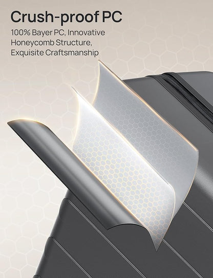 NINETYGO Large Checked Luggage 28 Inch, Checking In Luggage with Smooth Spinner Wheels, Expandable, Hard Shell PC Suitcase, Lightweight Travel Luggage, TSA Approved (Black, Rhine Max)