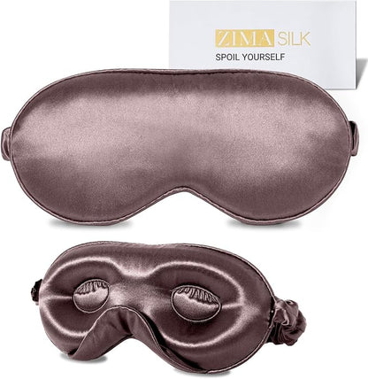 ZIMASILK Adjustable 22 Momme 100% Mulberry Silk Sleep Mask, Upgraded 3D Contoured Cup Eye Mask for Sleeping, Super Soft & Breathable Blindfold, Blackout for Deep Sleeping (Gray Purple)