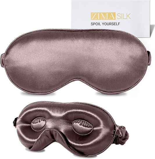 ZIMASILK Adjustable 22 Momme 100% Mulberry Silk Sleep Mask, Upgraded 3D Contoured Cup Eye Mask for Sleeping, Super Soft & Breathable Blindfold, Blackout for Deep Sleeping (Gray Purple)